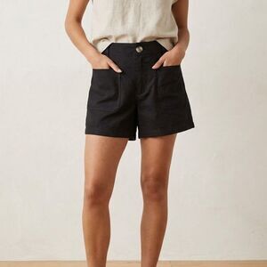 Anthropologie High-Waist Black Linen Blend Shorts